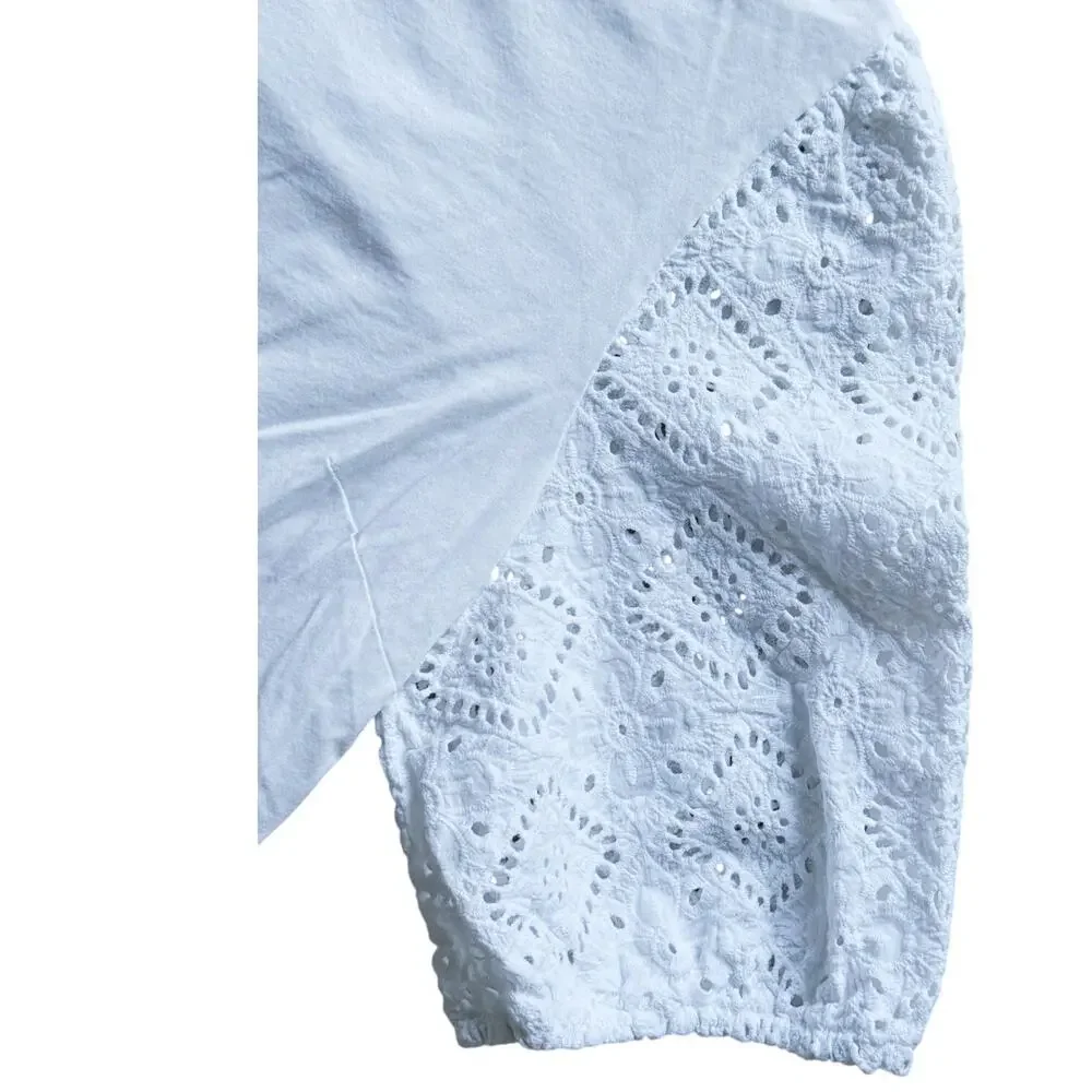 Boden Abigail Lace Eyelet Puff Sleeve Jersey Top Size 16 White Romantic Cottage - Picture 6 of 9